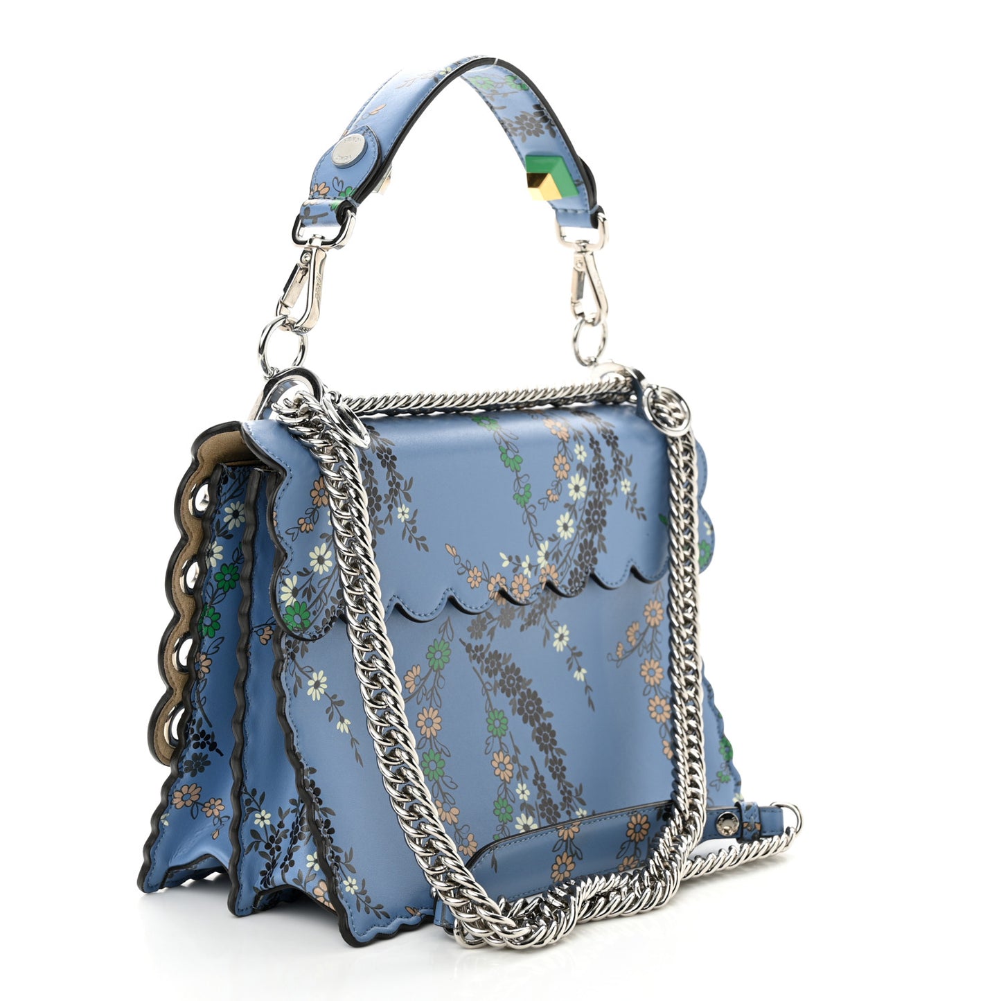 Vitello Liberty Japanese Blossom Scalloped Studded Grommet Kan I Shoulder Bag Nebula Multicolor