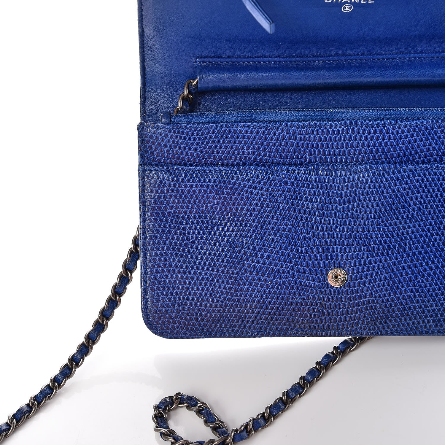 Chanel Lizard Boy Wallet on Chain WOC Blue 13 of 15