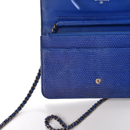 Chanel Lizard Boy Wallet on Chain WOC Blue 13 of 15