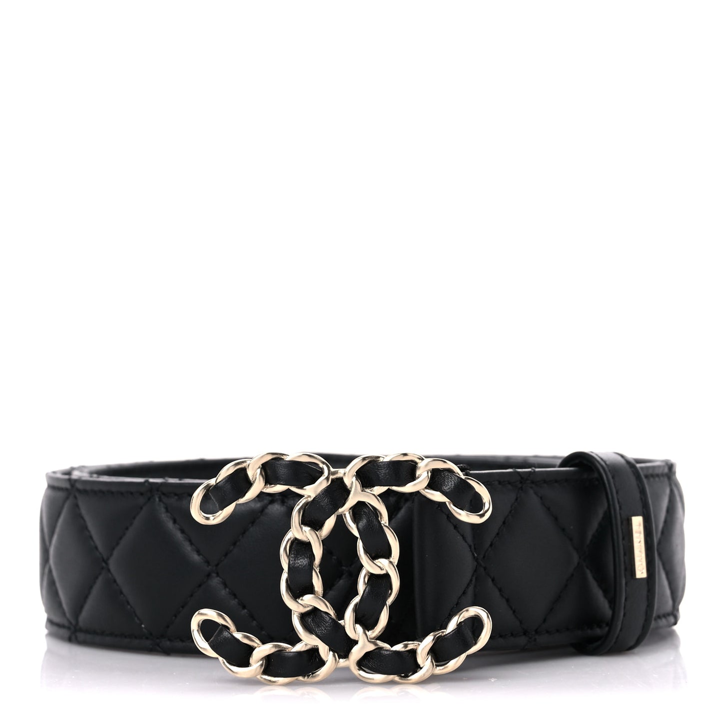 Calfskin Quilted CC Chain Belt 85 Black