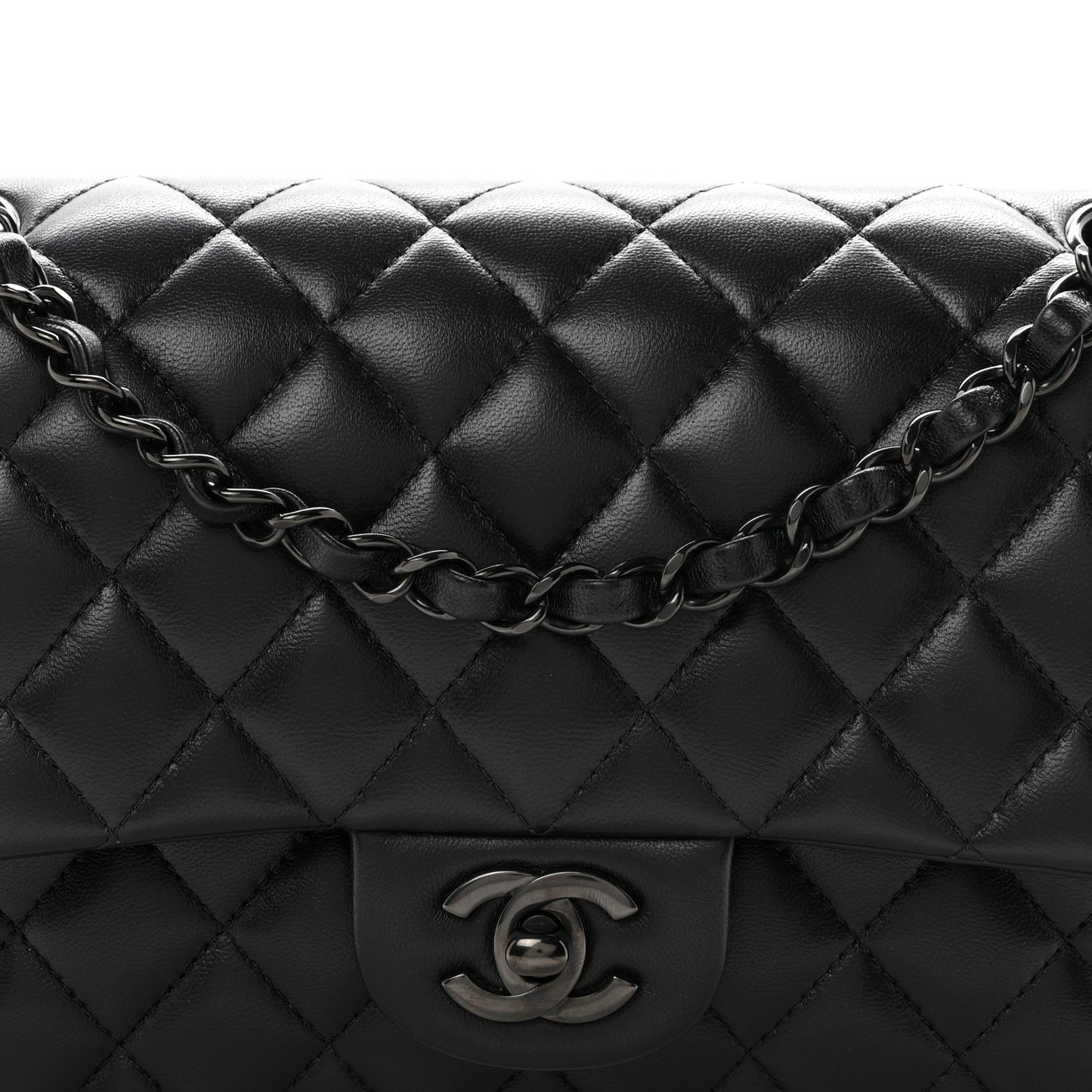 Lambskin Quilted Medium Double Flap So Black
