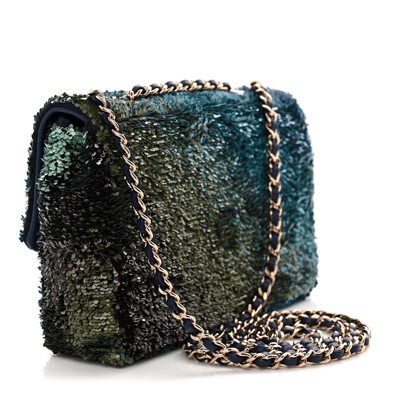 Chanel Shaded Sequins Mini Flap Light Green Dark Brown White Blue 3 of 10