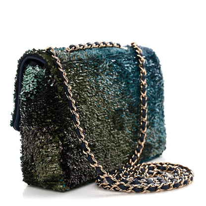 Chanel Shaded Sequins Mini Flap Light Green Dark Brown White Blue 3 of 10