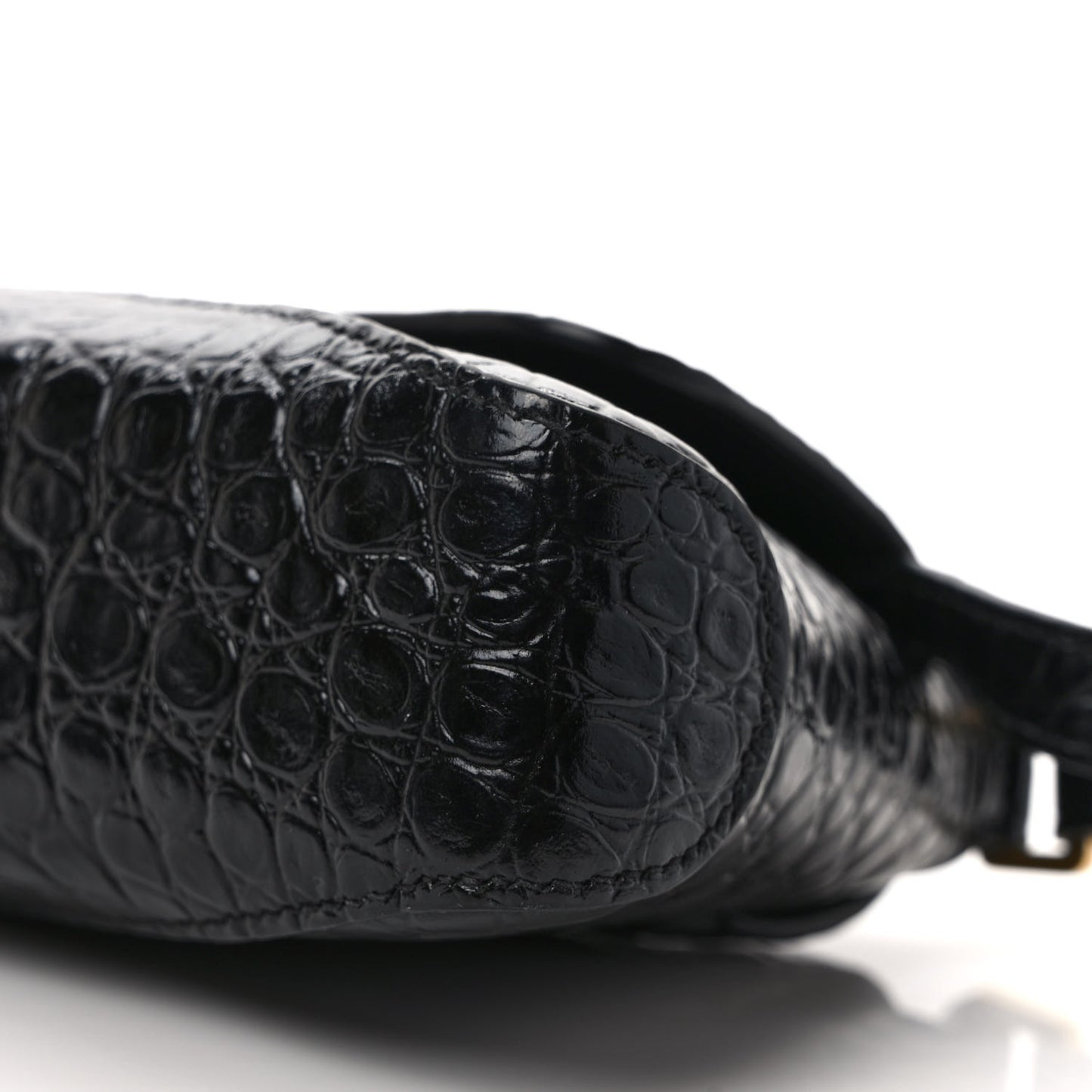 Shiny Super Supple Calfskin Crocodile Embossed Small XX Flap Stretch Bag Black