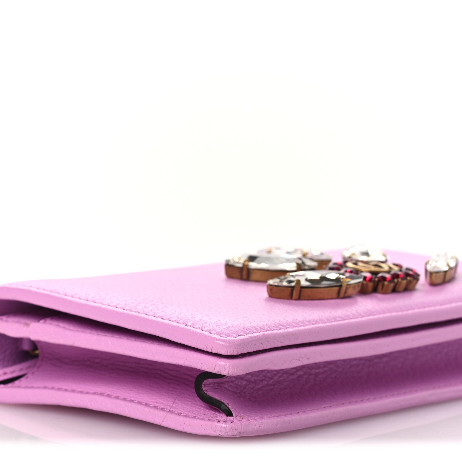 Gucci Calfskin Marquise Crystals Mini GG Chain Wallet Malva 8 of 9