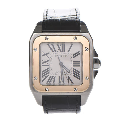 Cartier Stainless Steel 18K Yellow Gold Alligator 38mm Santos 100 Automatic Watch 1 of 18