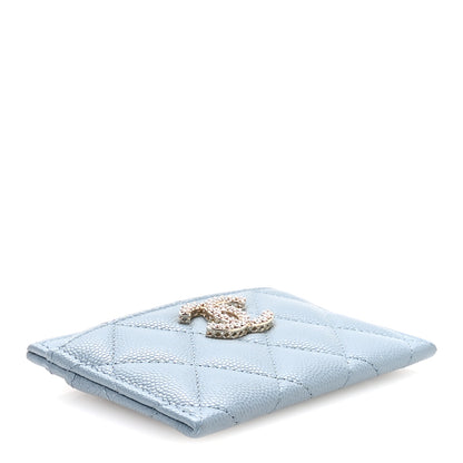 Chanel Caviar Quilted Crystal Card Holder Light Blue 4 of 9