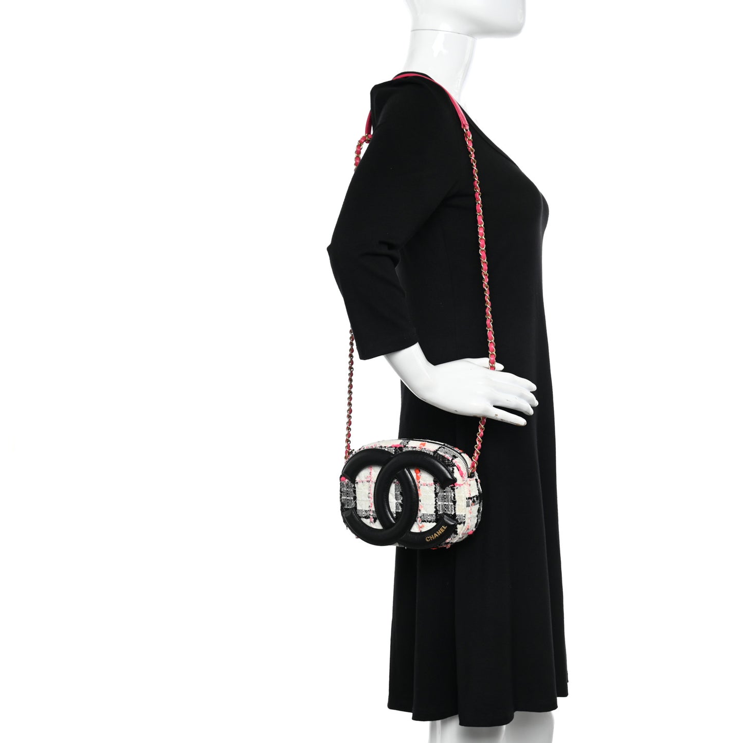 Tweed Lambskin Quilted Coco Midnight Camera Case White Black Multicolor
