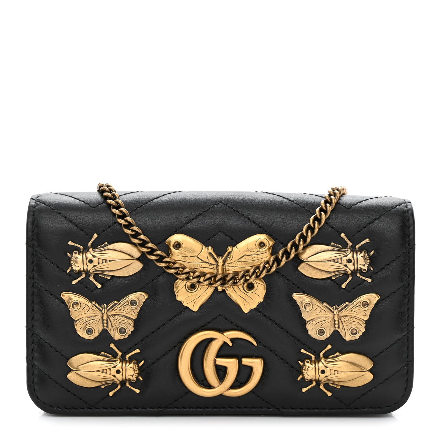 Calfskin Matelasse Animal Studs GG Marmont Mini Bag Black