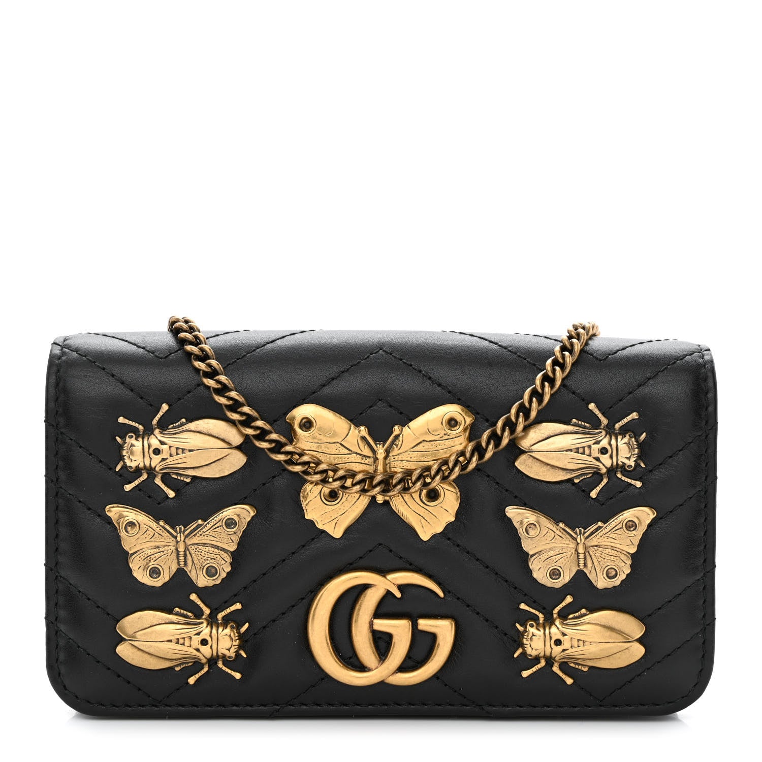 Gucci Calfskin Matelasse Animal Studs GG Marmont Mini Bag Black 1 of 10