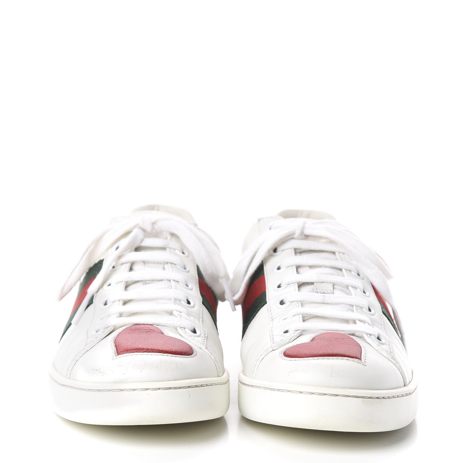 Gucci Calfskin Web Heart Embroidered Womens Ace Sneakers 37 White 2 of 6