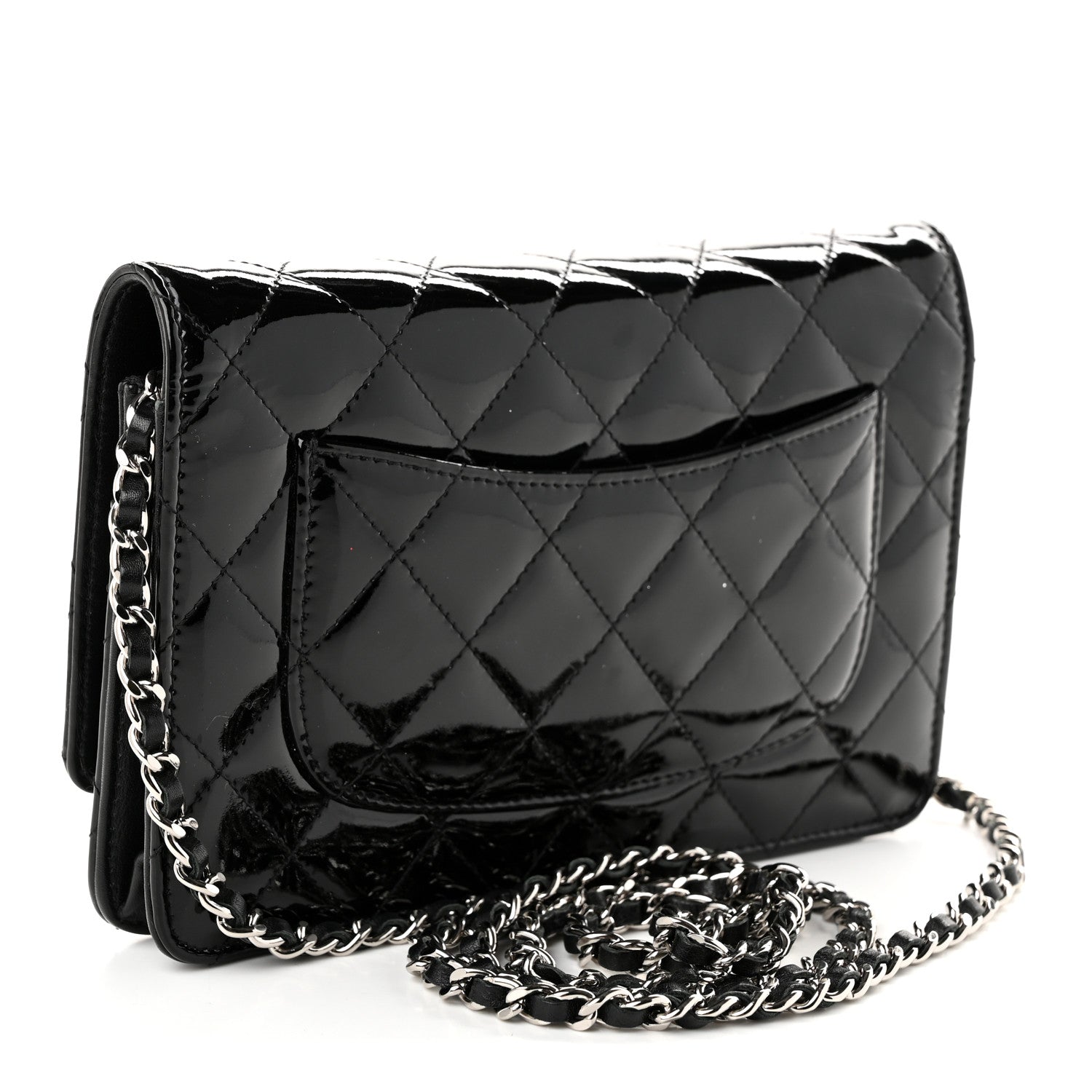 Chanel Patent Quilted Wallet On Chain WOC Black 2 of 10