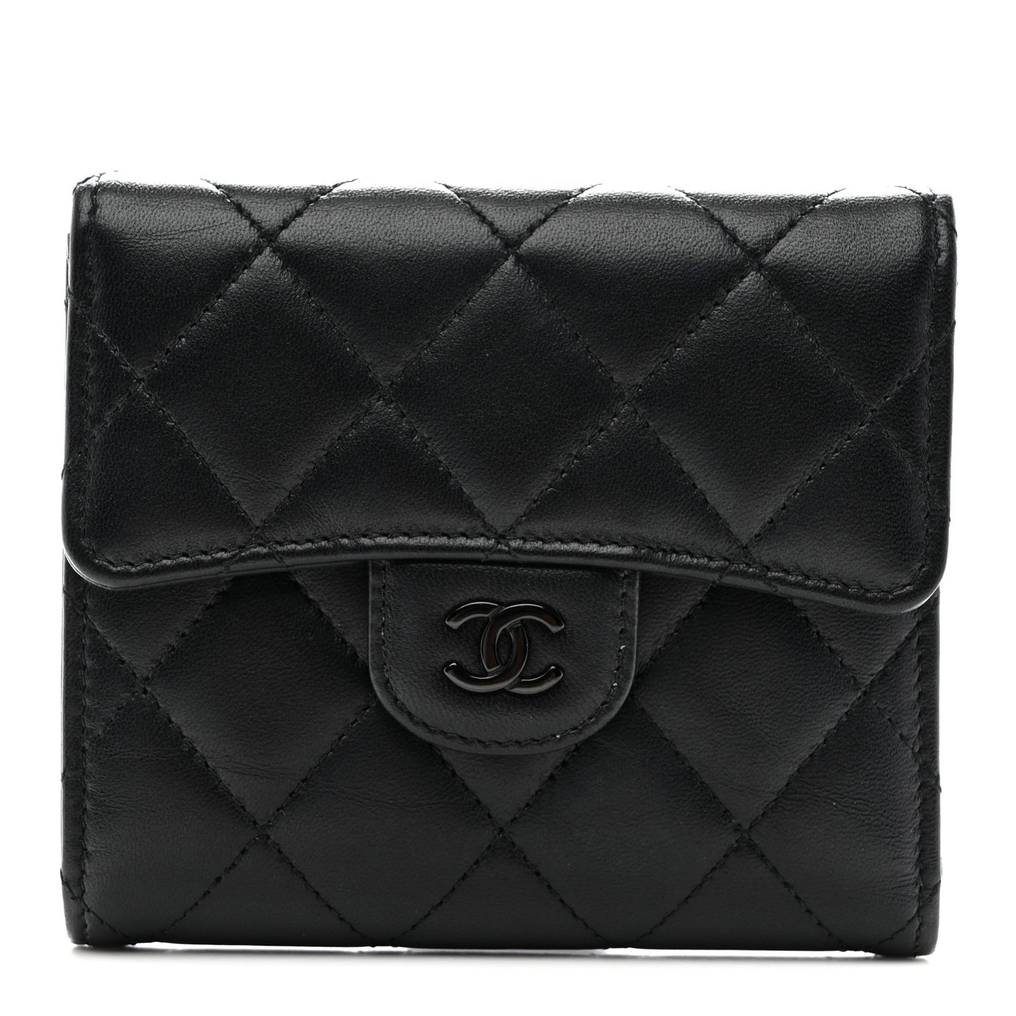 Lambskin Quilted Compact Flap Wallet So Black