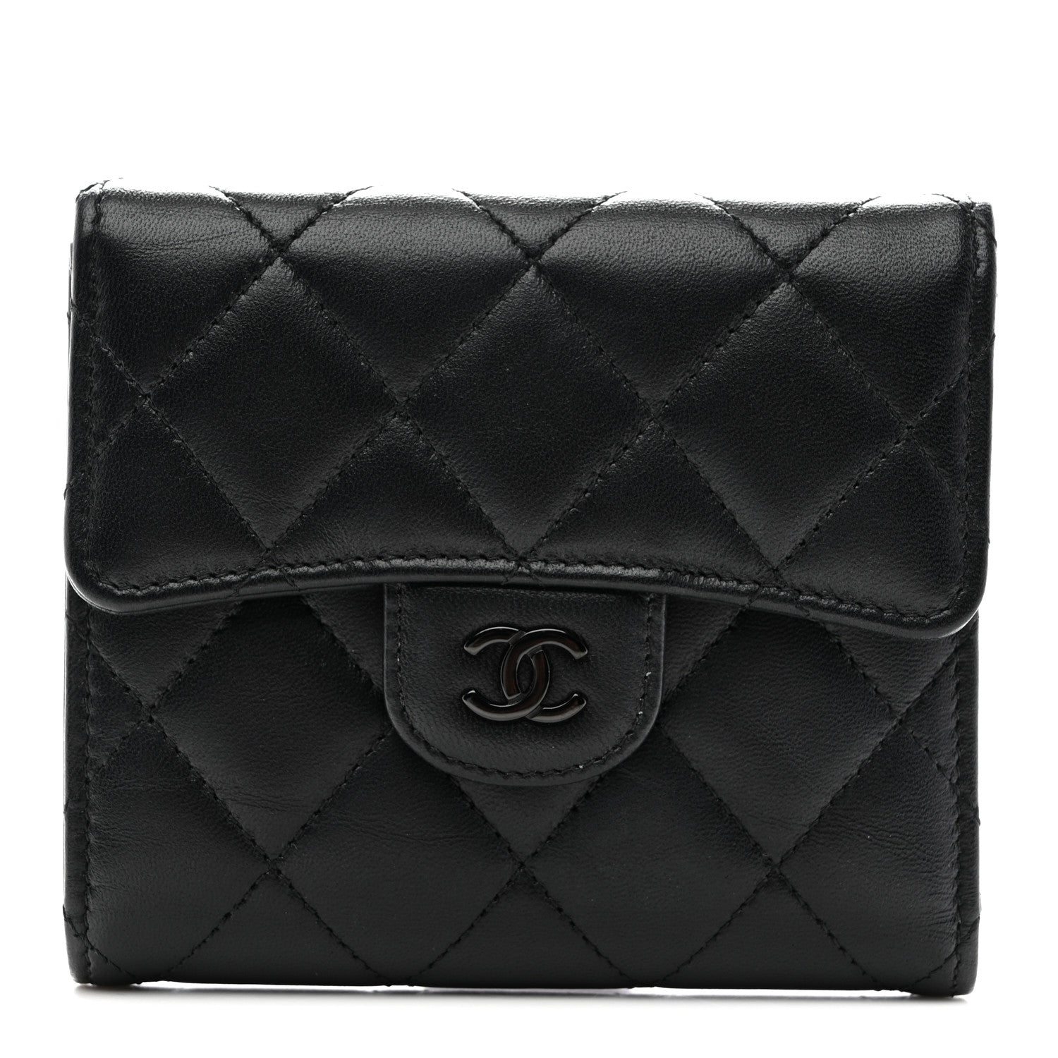 Chanel Lambskin Quilted Compact Flap Wallet So Black 1 of 8