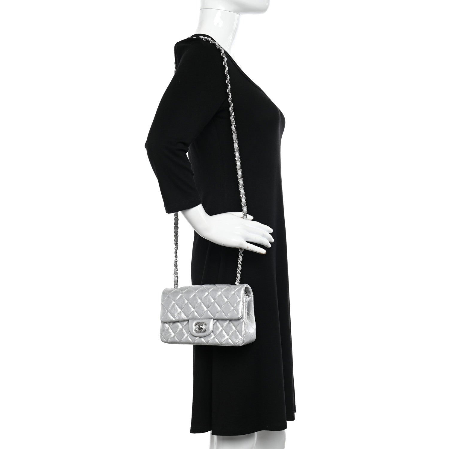 Chanel Metallic Lambskin Quilted Mini Rectangular Flap Silver 2 of 10