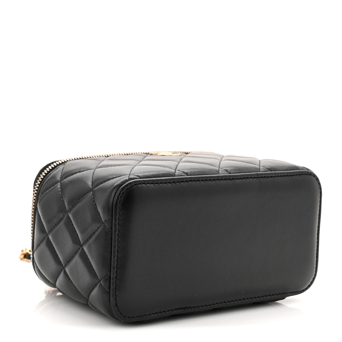Lambskin Quilted Small Top Handle Vanity Case With Chain Black
