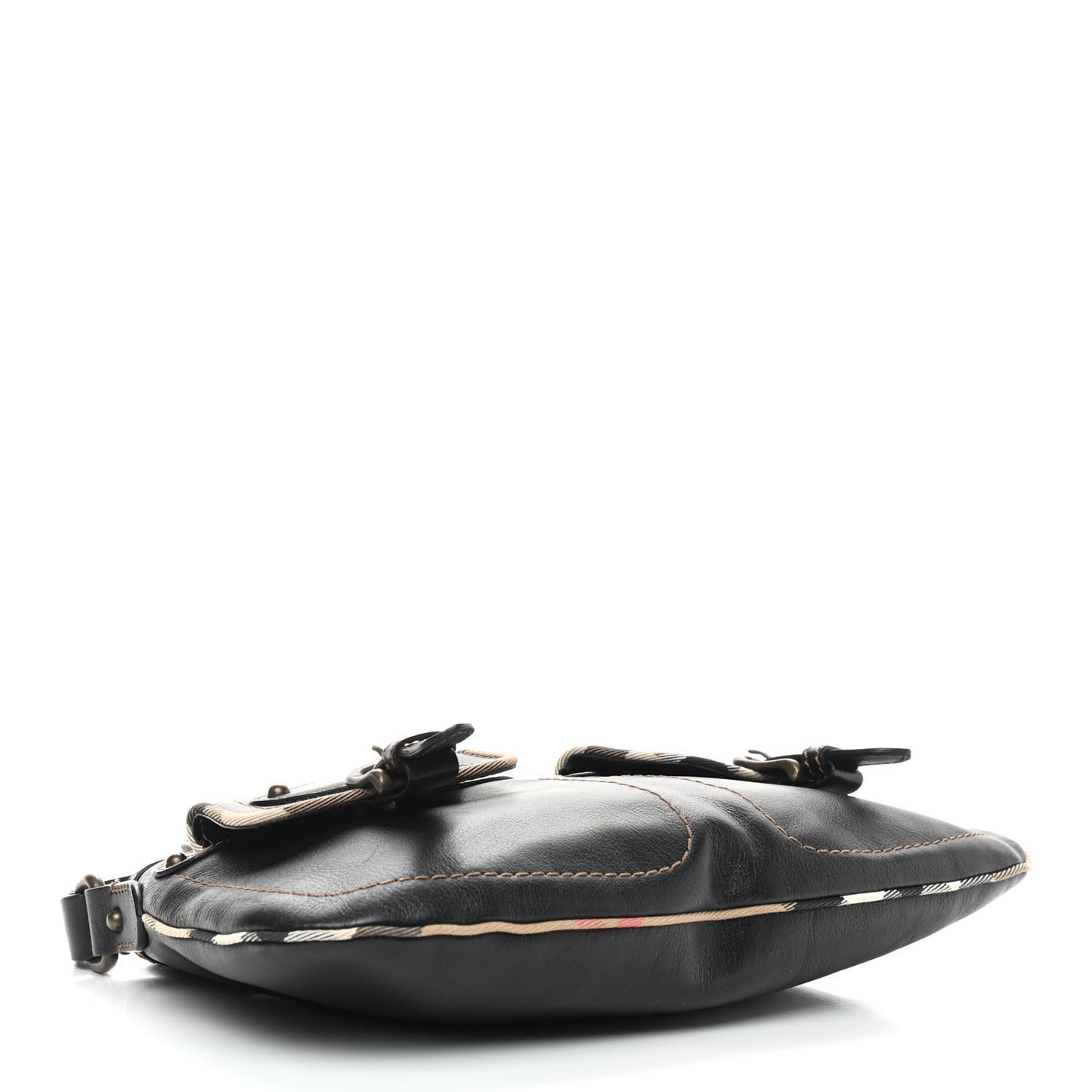 Calfskin Two Front Pocket Shoulder Bag Black