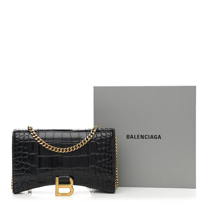 Balenciaga Shiny Calfskin Crocodile Embossed Hourglass Chain Bag Black 11 of 11