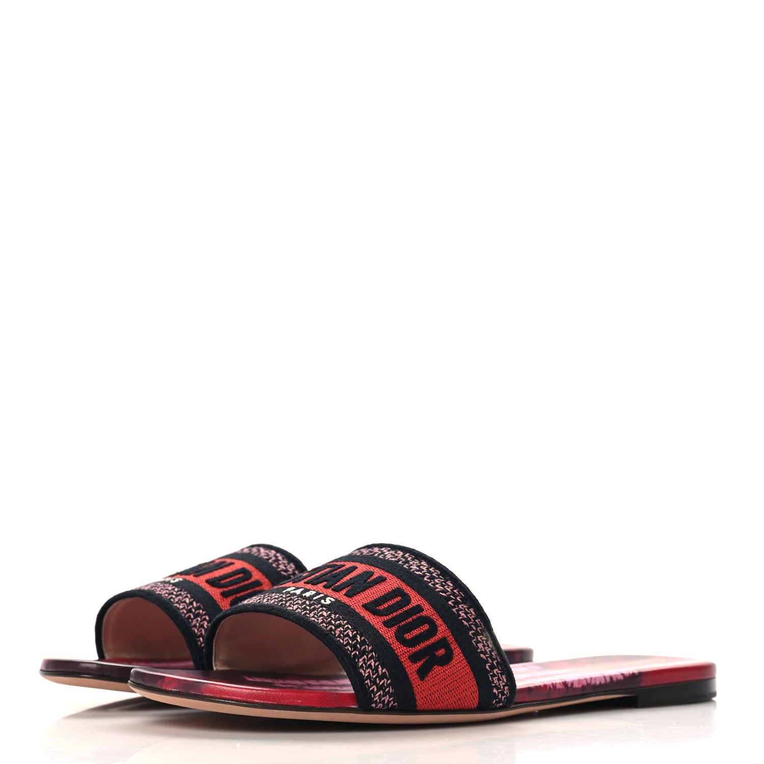 Christian Dior Canvas Tie and Dior Embroidered Dway Flat Slide Sandals 40 Spicy Red 4 of 10