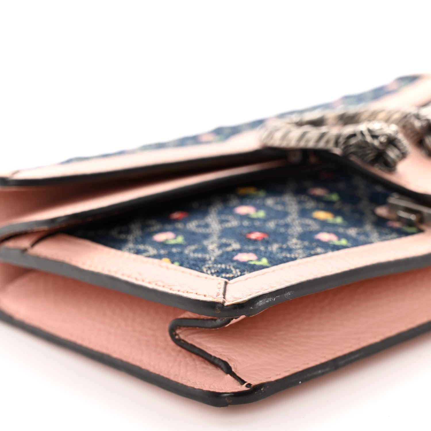 Gucci New Denim Dollar Calfskin Floral GG Monogram Small Dionysus Shoulder Bag Blue Tea Multicolor Powder Pink 9 of 10