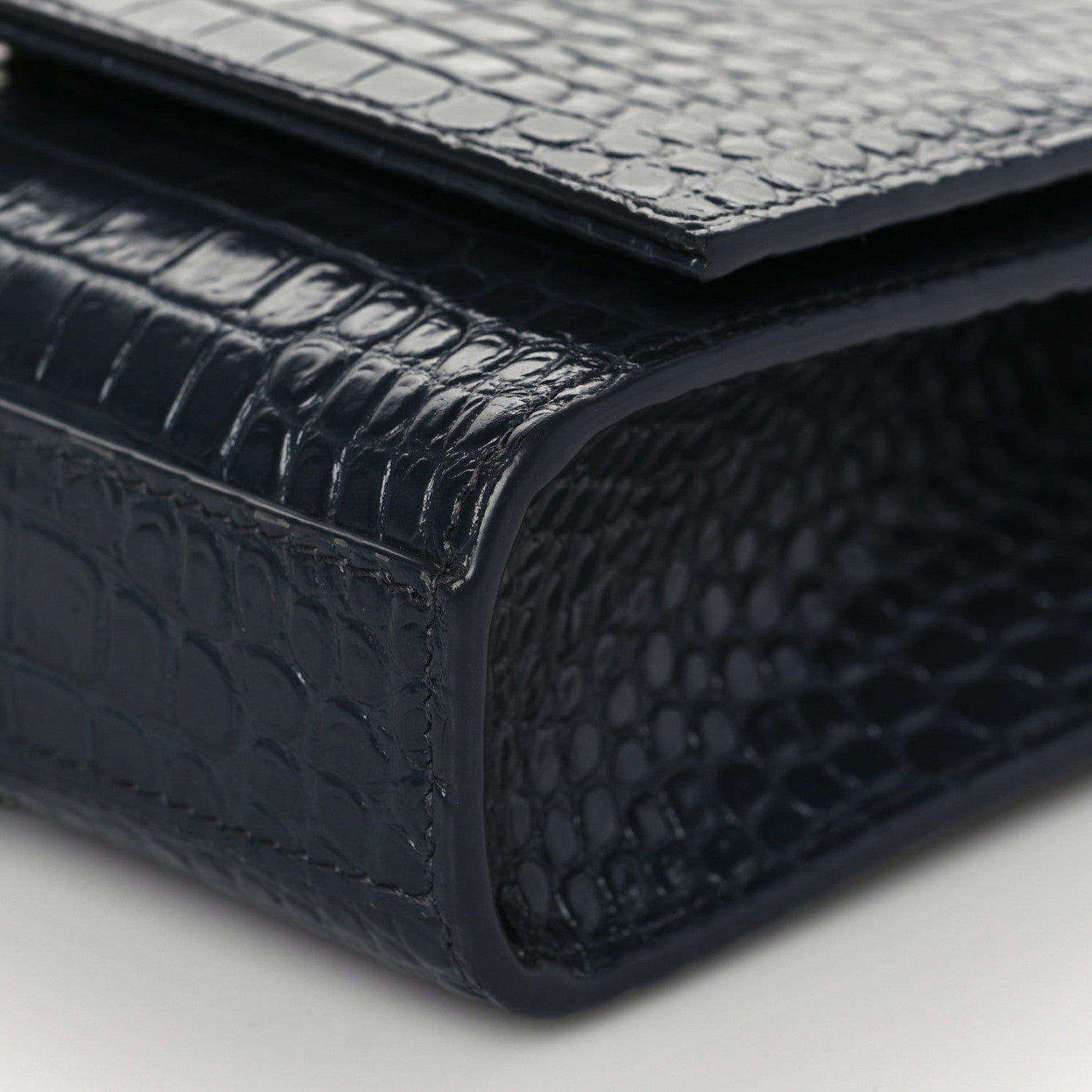 Saint Laurent Calfskin Crocodile Embossed Small Classic Monogram Kate Tassel Satchel Navy 8 of 8