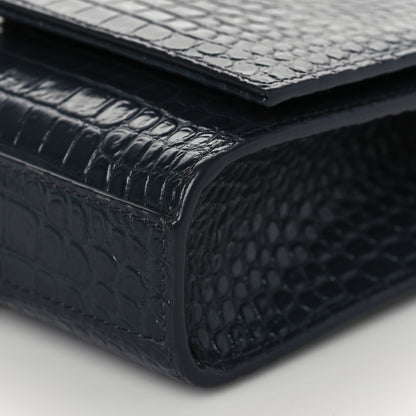 Saint Laurent Calfskin Crocodile Embossed Small Classic Monogram Kate Tassel Satchel Navy 8 of 8