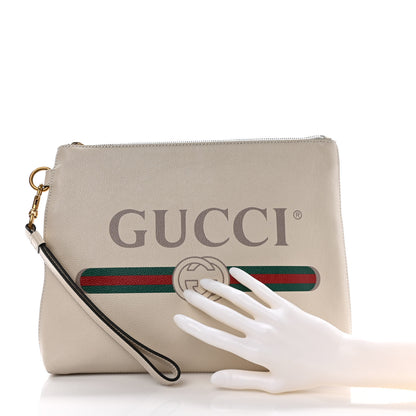 Gucci Pebbled Calfskin Logo Wristlet White 2 of 7