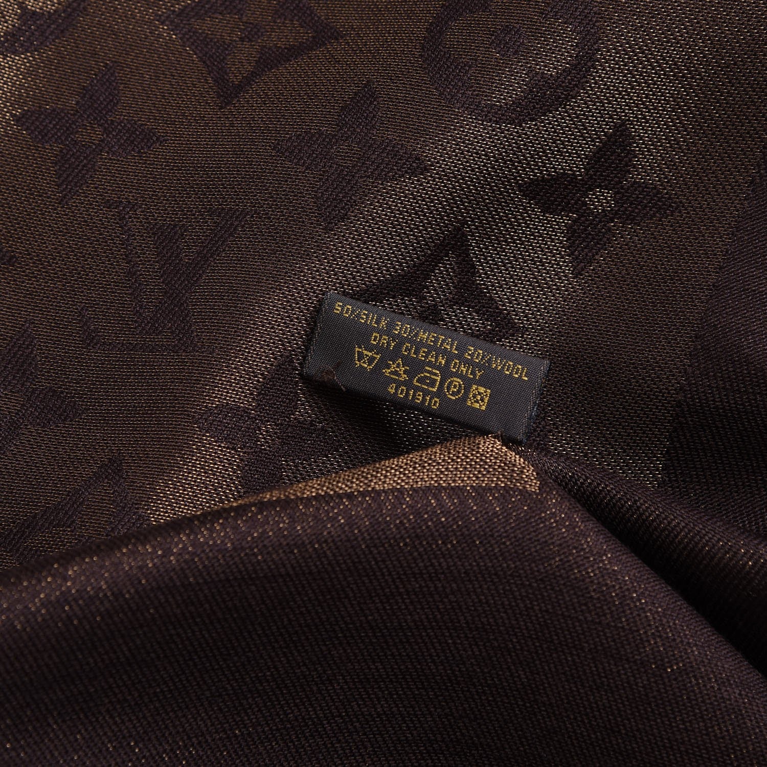 Louis Vuitton Silk Wool Monogram Shine Shawl Brown 4 of 6