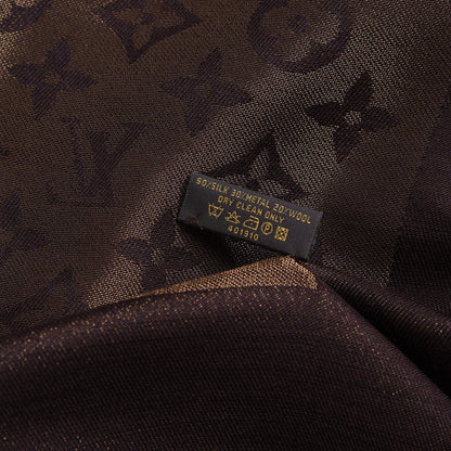 Louis Vuitton Silk Wool Monogram Shine Shawl Brown 4 of 6