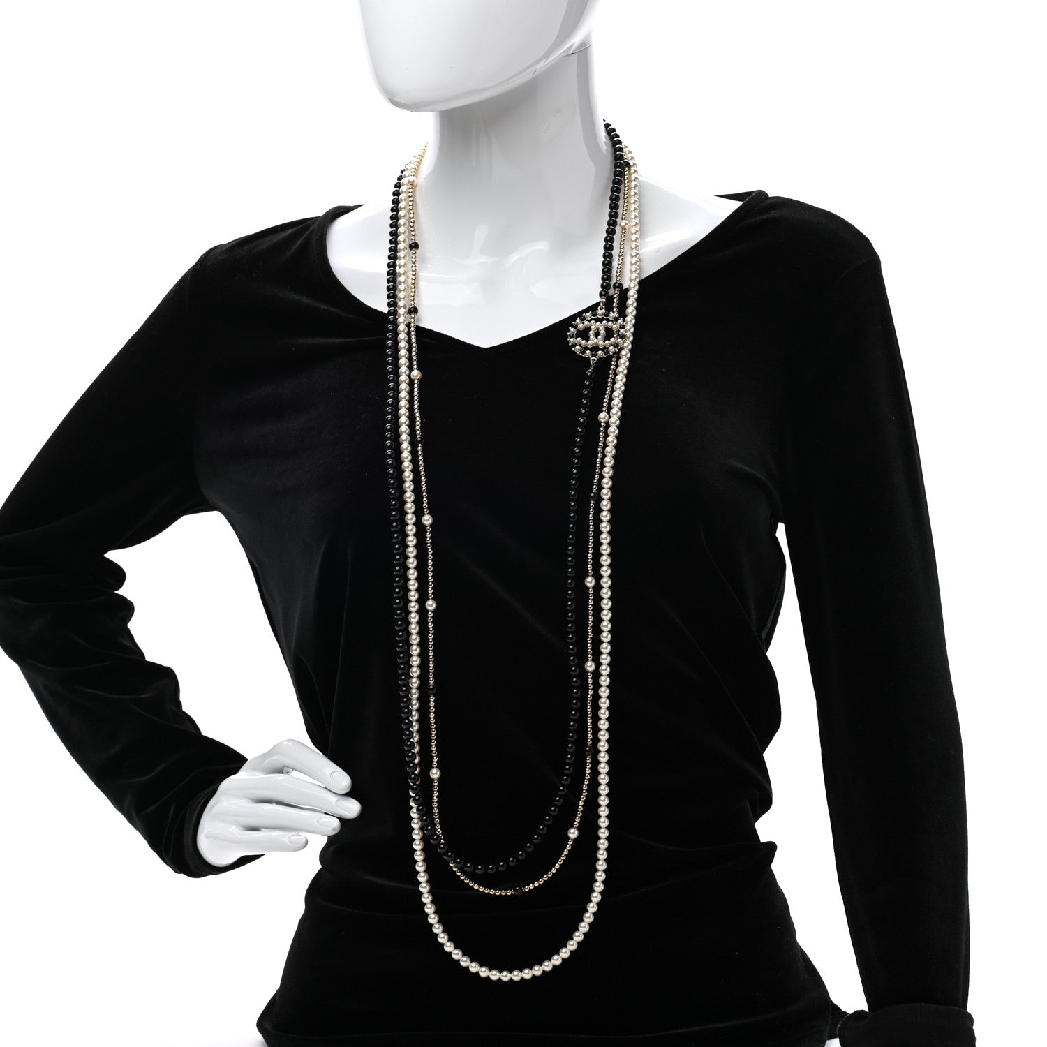 Chanel Pearl Resin Beaded CC Long Necklace Black Gold 2 of 7