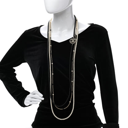 Chanel Pearl Resin Beaded CC Long Necklace Black Gold 2 of 7