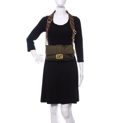 Fendi Nylon Dolmias Vitello Grace FF Puffer Belt Baguette Bag Military Brown Tortora 2 of 11