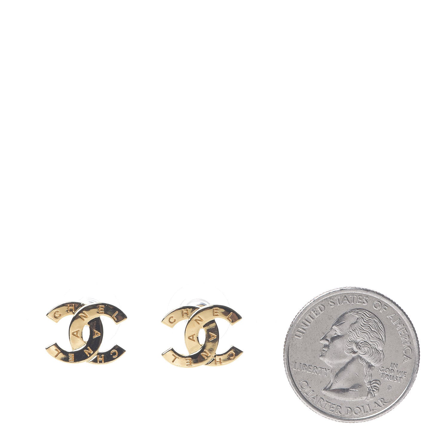 Chanel Metal CC Paris Button Stud Earrings Gold 2 of 5