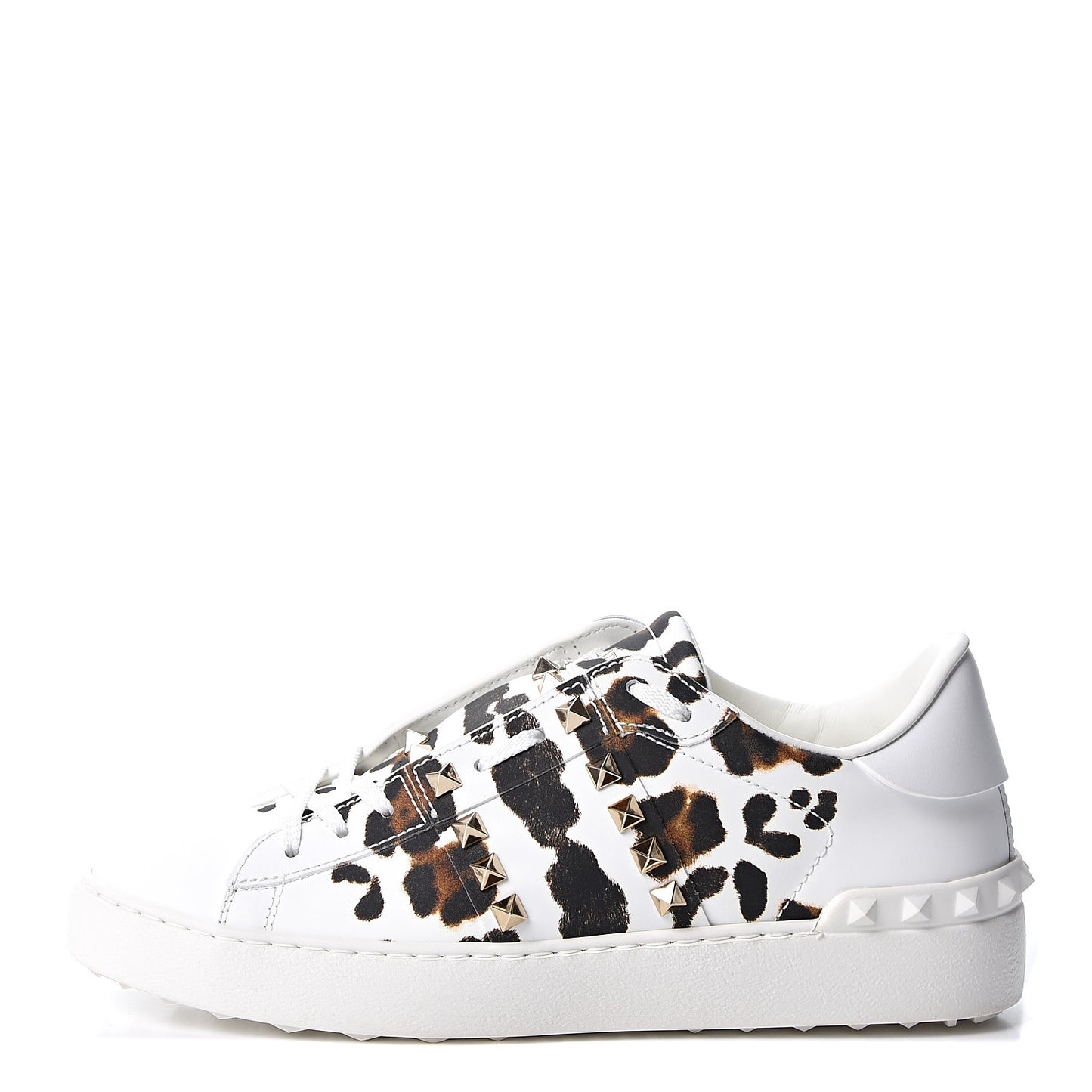 Calfskin Leopard Print Rockstud Untitled Open Sneakers 38 White