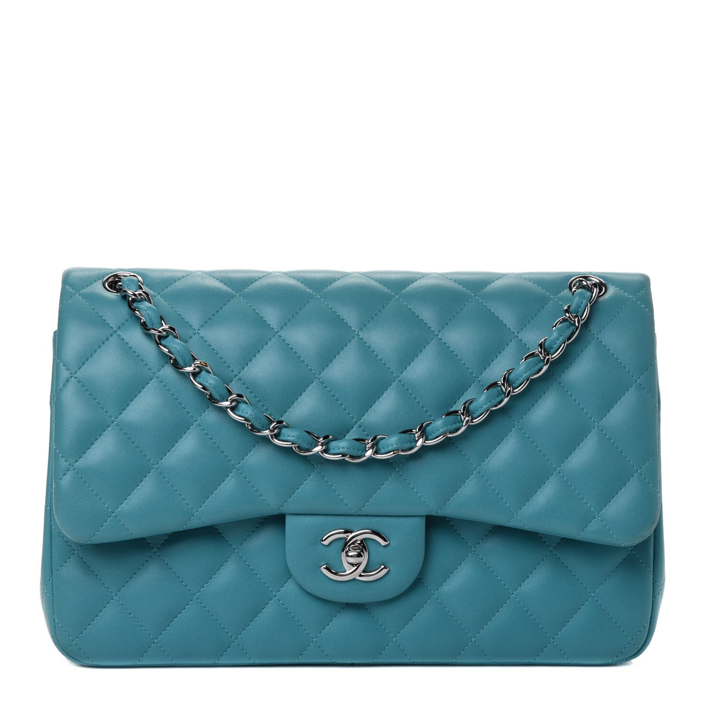 Lambskin Quilted Jumbo Double Flap Turquoise