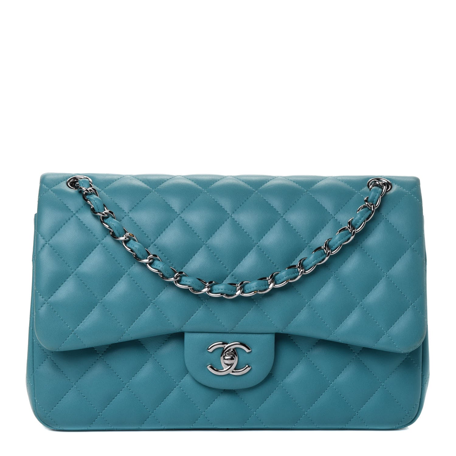 Chanel Lambskin Quilted Jumbo Double Flap Turquoise 1 of 4