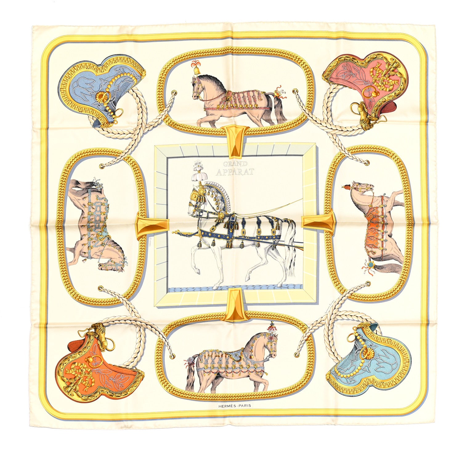 Hermes Silk Grand Apparat Forever Scarf 90 Creme Gold Multicolore 1 of 7