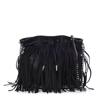 Stella McCartney Shaggy Deer Fringe Falabella Bucket Bag Black 1 of 7