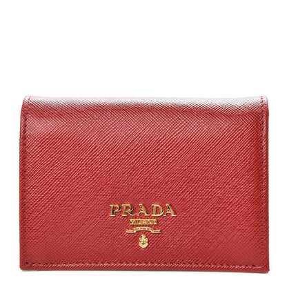 Prada Saffiano Metal Bi-Fold Card Holder Wallet Fuoco 1 of 9