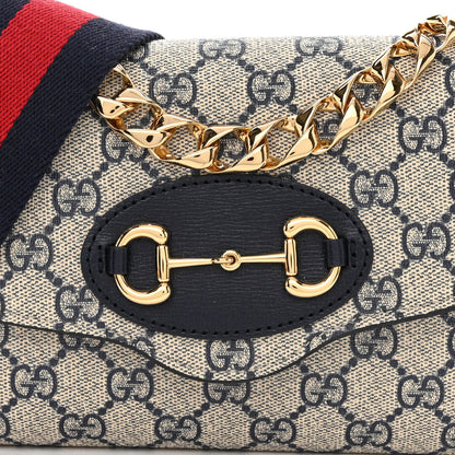 Gucci GG Supreme Monogram Azalea Calfskin Web Mini Horsebit 1955 Chain Shoulder Bag Beige Blue 7 of 9