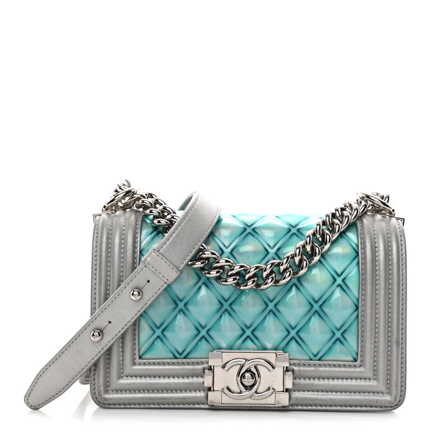 Chanel Metallic Lambskin PVC Quilted Small Boy Flap Blue 1 of 11
