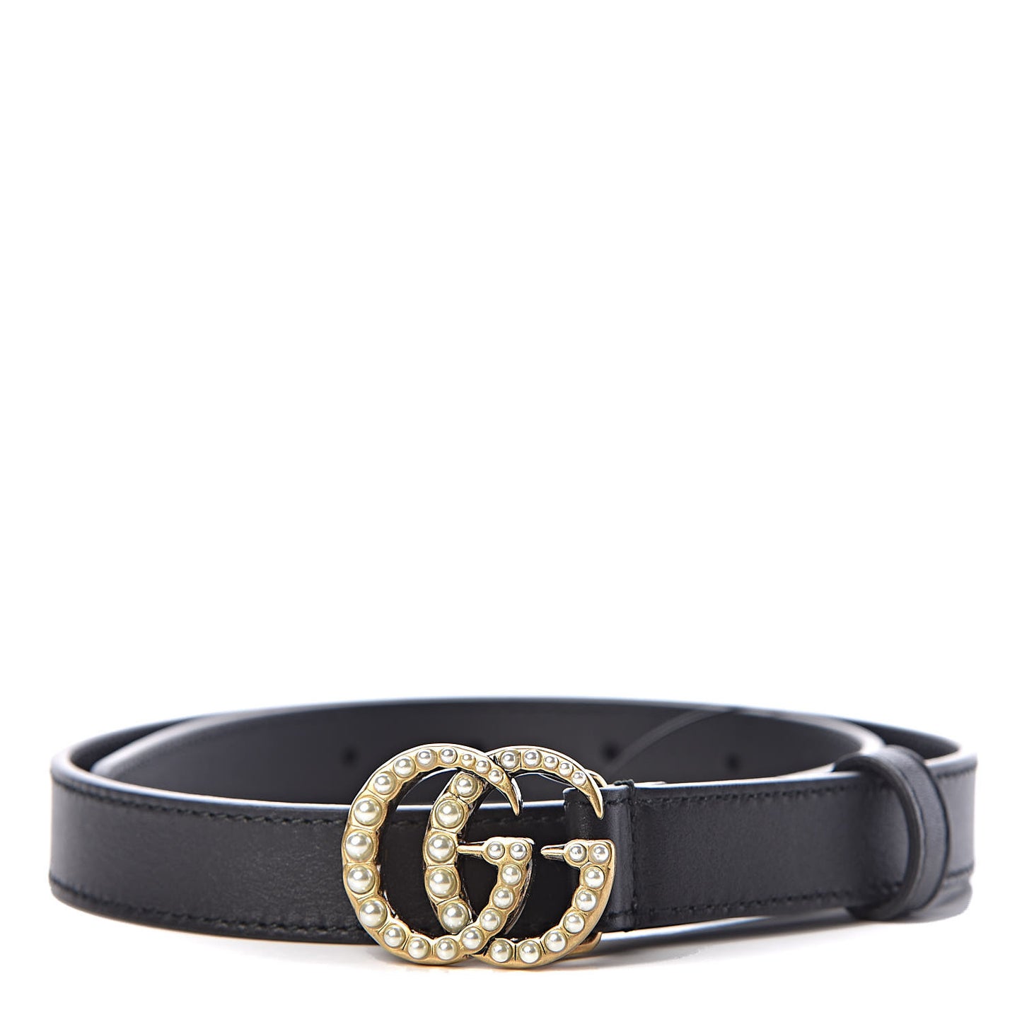 Calfskin Pearl Double G 20mm Belt 65 26 Black Cream