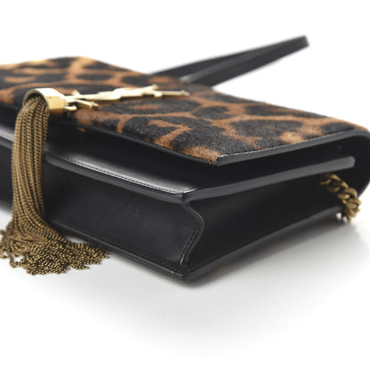 Saint Laurent Pony Hair Leopard Print Classic Monogram Kate Tassel Chain Wallet Black 7 of 9