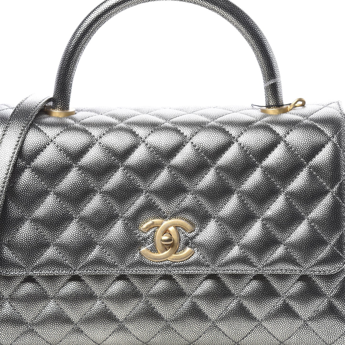 Metallic Caviar Quilted Small Coco Handle Flap Silver