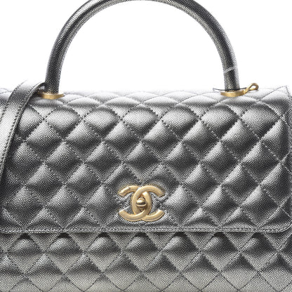 Chanel Metallic Caviar Quilted Small Coco Handle Flap Silver 10 of 11