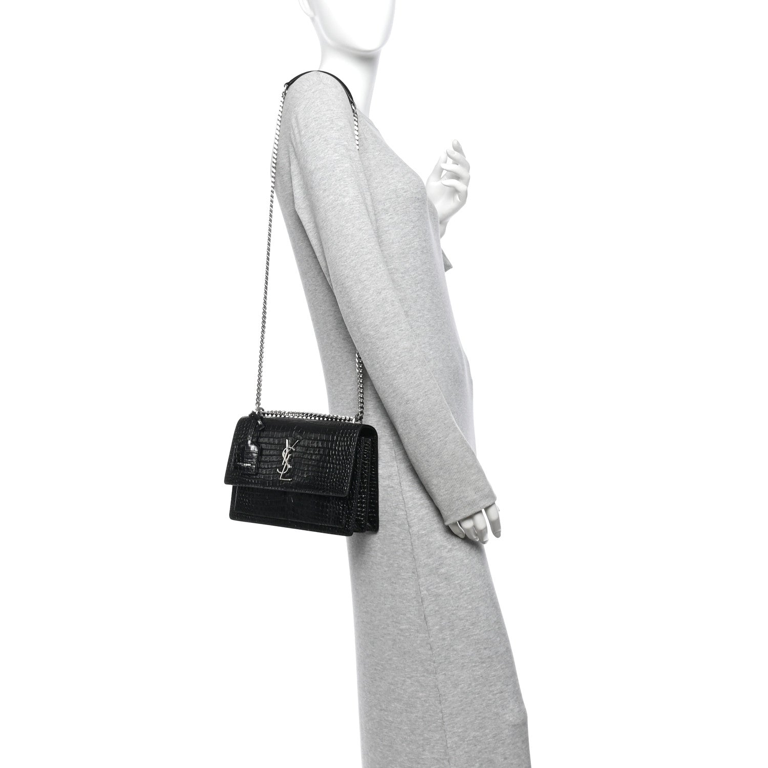 Saint Laurent Calfskin Crocodile Embossed Medium Monogram Sunset Black 2 of 13