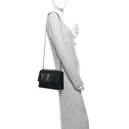 Saint Laurent Calfskin Crocodile Embossed Medium Monogram Sunset Black 2 of 13
