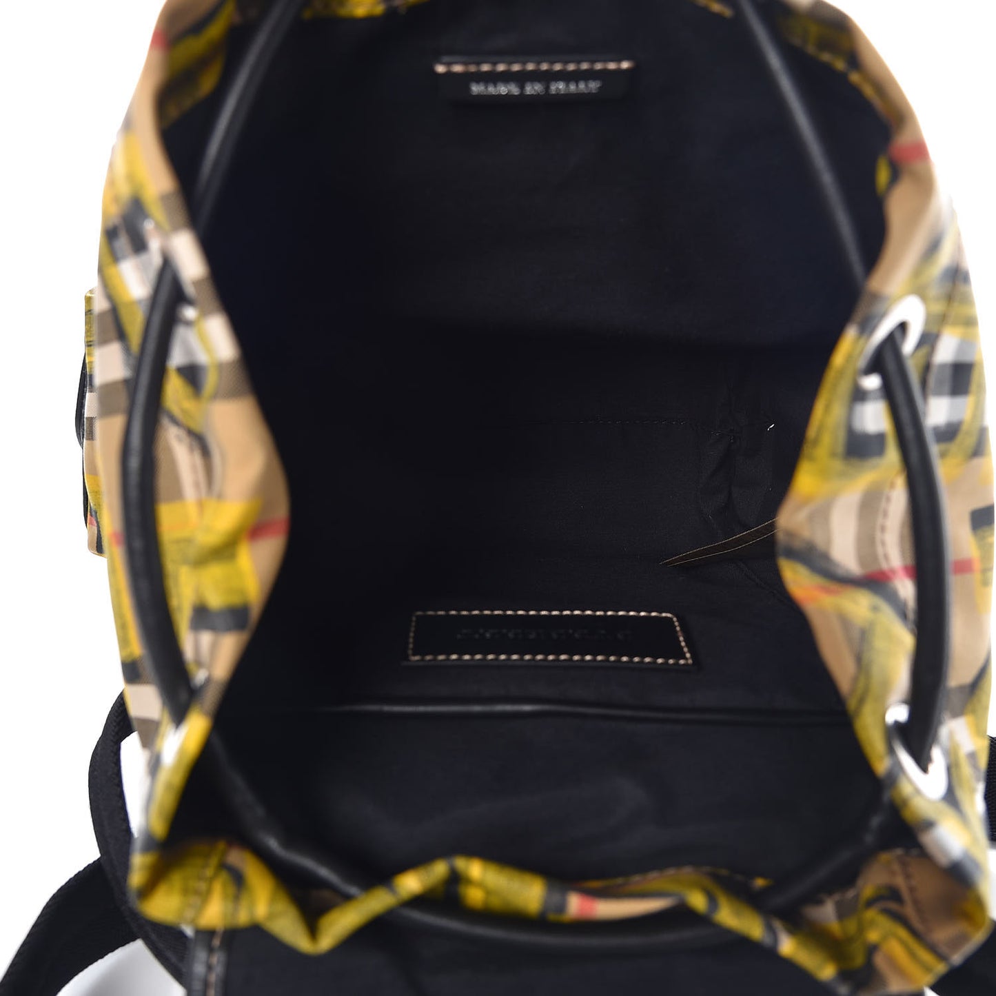 Calfskin Vintage Check Graffiti Print Small Rucksack Backpack Yellow