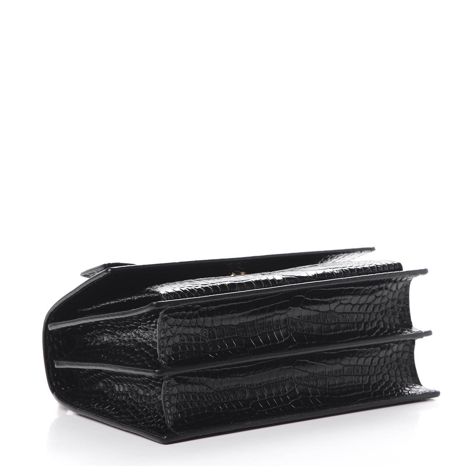 Saint Laurent Calfskin Crocodile Embossed Medium Monogram Sunset Black 3 of 9