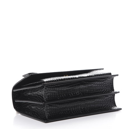 Saint Laurent Calfskin Crocodile Embossed Medium Monogram Sunset Black 3 of 9